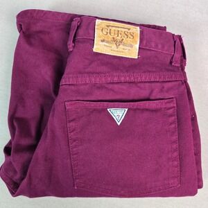 VINTAGE GUESS JEANS Burgundy Denim Shorts Men 32 Jorts Skater Y2K Made USA 90s